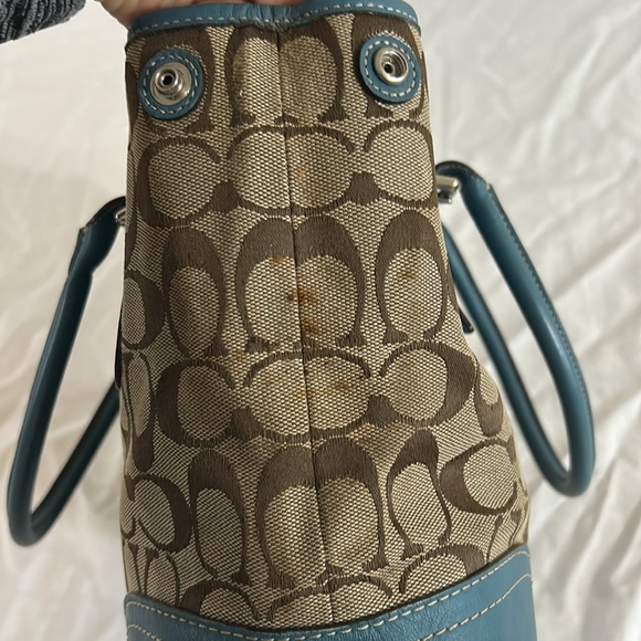 *RARE* Coach F11220 Jacquard Hampton Tan/Blue Satchel Shoulder Bag - Picture 9 of 13